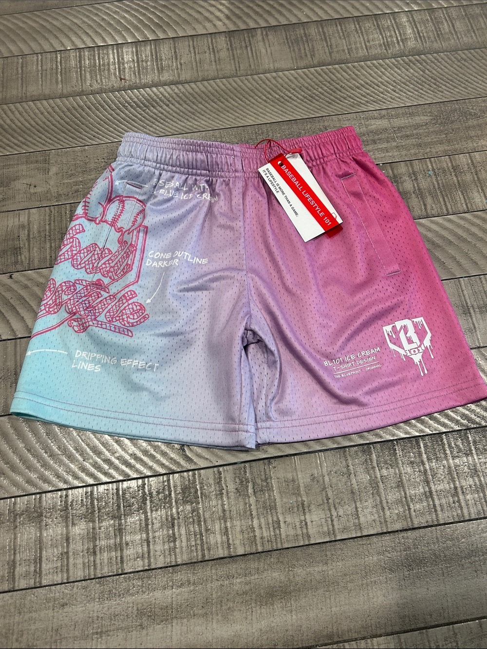 Kids Ombre Pink and Light Blue Casual Shorts with Graphic Detail